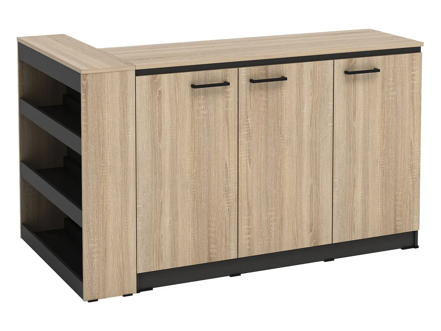 Conjunto de isla de cocina + 2 taburetes - Negro y Natural Claro - NUSICE