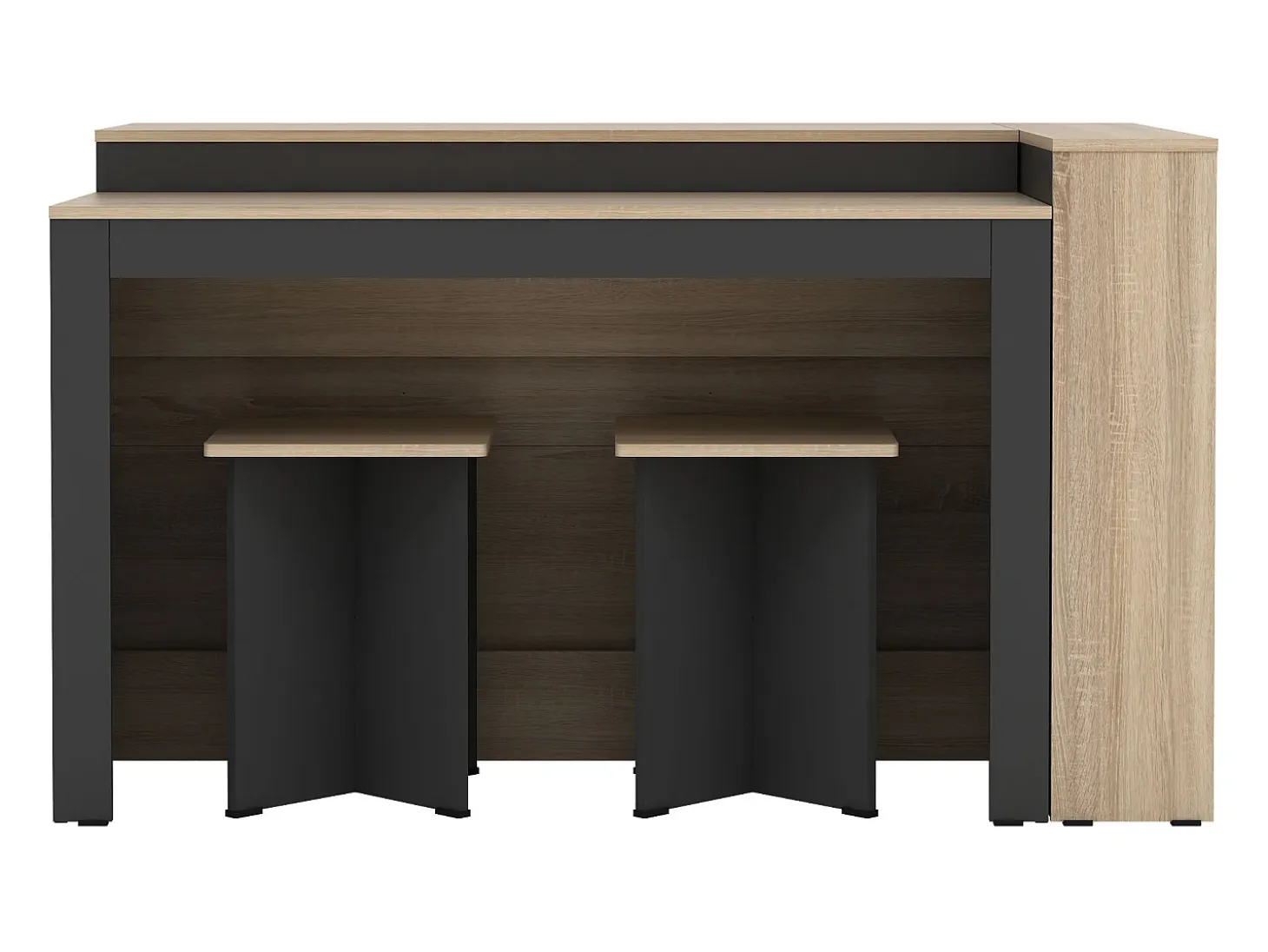 Conjunto de isla de cocina + 2 taburetes - Negro y Natural Claro - NUSICE