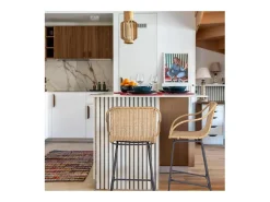 Conjunto de isla y sillas de bar de metal con asiento de ratán 65cm MOOREA
