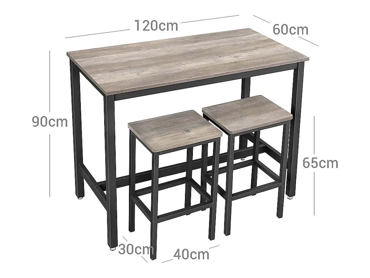 Conjunto de mesa alta 120x60x90 cm beige negro