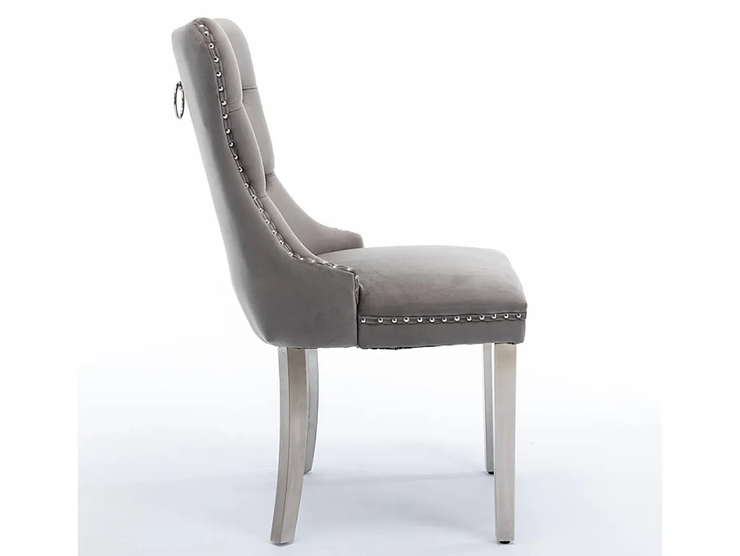 Conjunto de sillas de comedor de terciopelo, diseño contemporáneo de alta gama acolchado, madera maciza, gris
