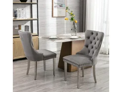 Conjunto de sillas de comedor de terciopelo, diseño contemporáneo de alta gama acolchado, madera maciza, gris