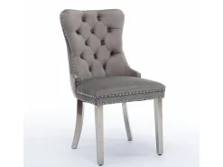 Conjunto de sillas de comedor de terciopelo, diseño contemporáneo de alta gama acolchado, madera maciza, gris