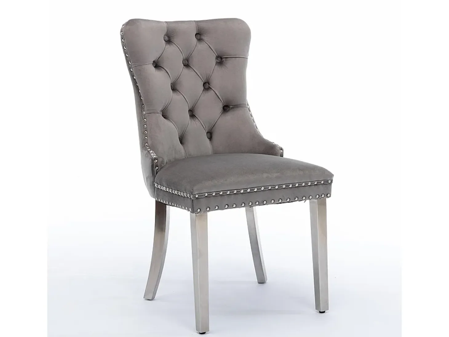 Conjunto de sillas de comedor de terciopelo, diseño contemporáneo de alta gama acolchado, madera maciza, gris