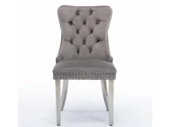 Conjunto de sillas de comedor de terciopelo, diseño contemporáneo de alta gama acolchado, madera maciza, gris