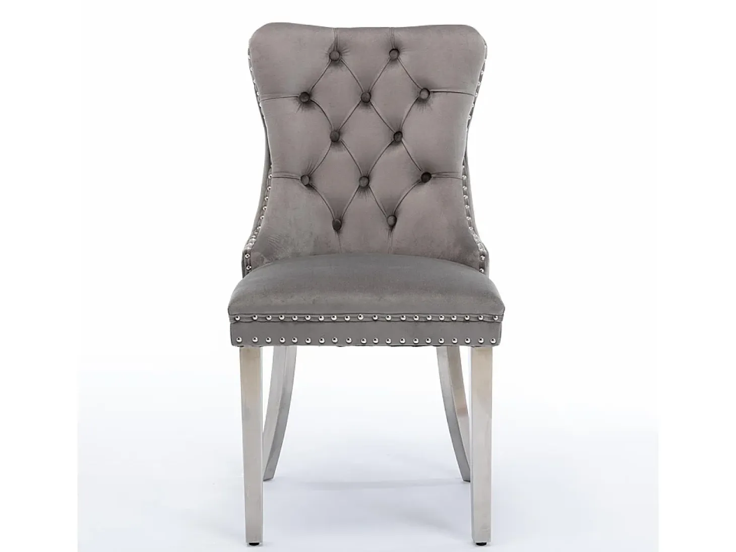 Conjunto de sillas de comedor de terciopelo, diseño contemporáneo de alta gama acolchado, madera maciza, gris