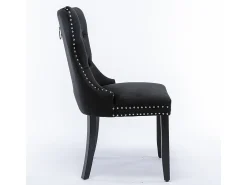 Conjunto de sillas de comedor, con patas de madera y tapizado con tachuelas, revestimiento de terciopelo, estructura de madera maciza, negro