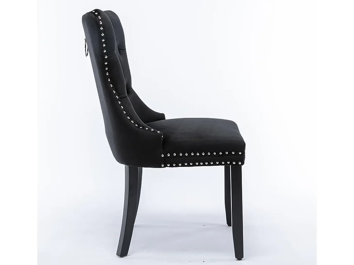 Conjunto de sillas de comedor, con patas de madera y tapizado con tachuelas, revestimiento de terciopelo, estructura de madera maciza, negro