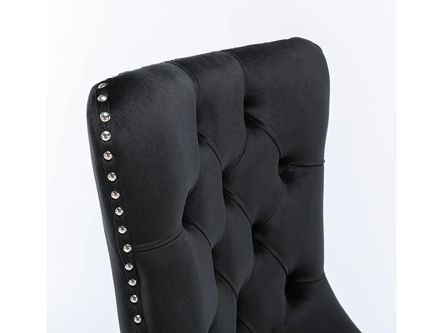 Conjunto de sillas de comedor, con patas de madera y tapizado con tachuelas, revestimiento de terciopelo, estructura de madera maciza, negro