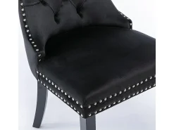 Conjunto de sillas de comedor, con patas de madera y tapizado con tachuelas, revestimiento de terciopelo, estructura de madera maciza, negro