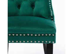 Conjunto de sillas de comedor, con patas de madera y adornos de tachuelas, tapizado de terciopelo, estructura de madera maciza, verde