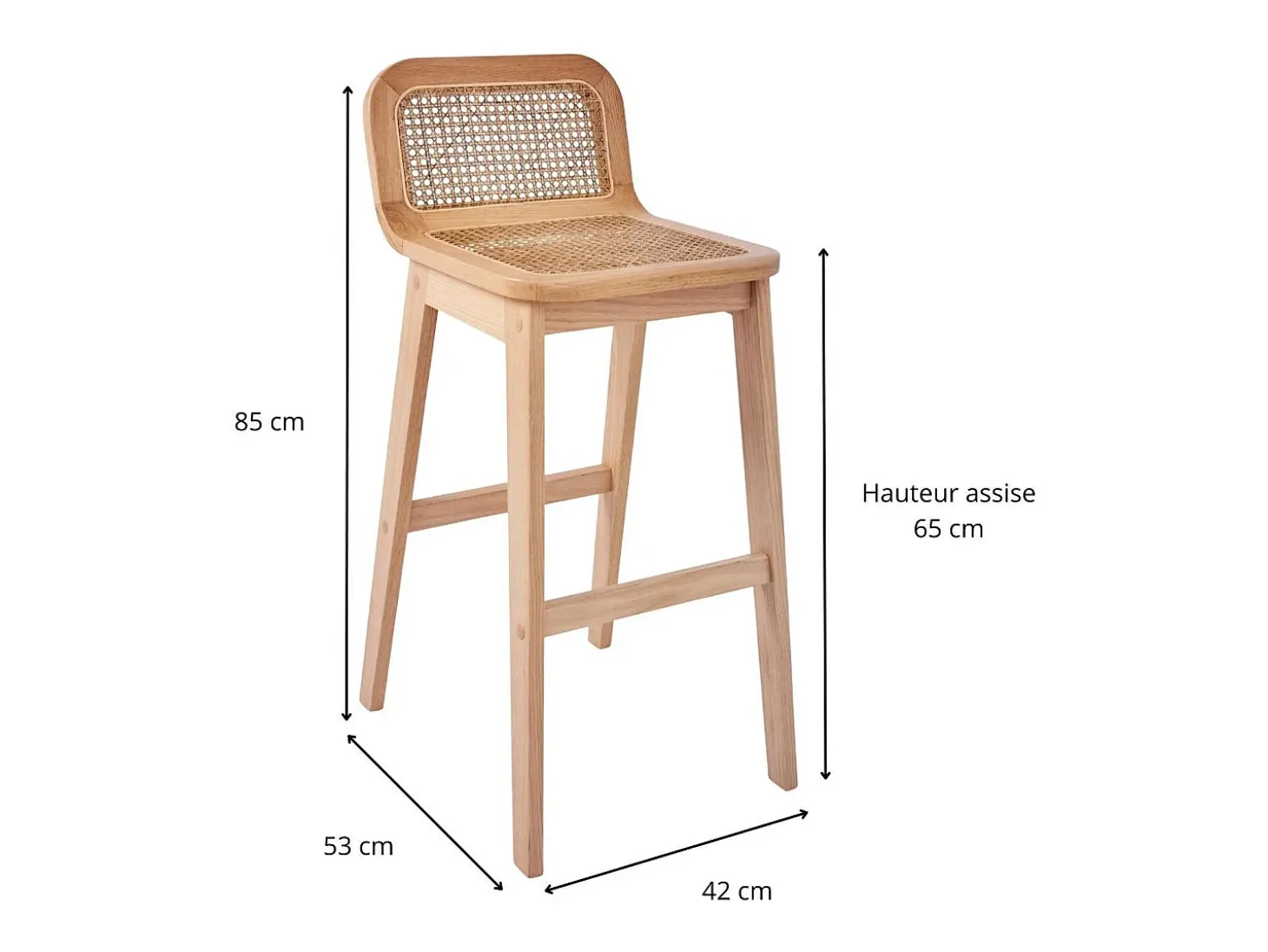 Conjunto de sillas de isla y bar de roble con asiento de caña de 65cm SANA