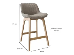 Conjunto de sillas de isla y bar de roble con asiento de tela de rizo MILK de 65 cm