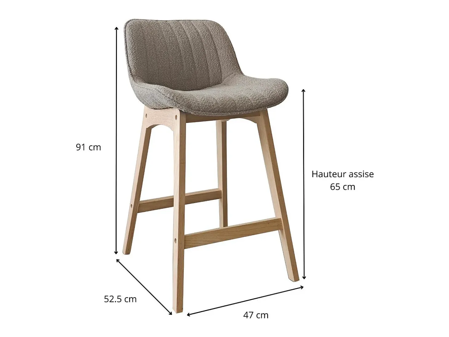 Conjunto de sillas de isla y bar de roble con asiento de tela de rizo MILK de 65 cm