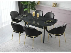 Conjunto de sillas Kailua 1649, Negro|Dorado, 86x54x55cm, Tapiz, Metálico