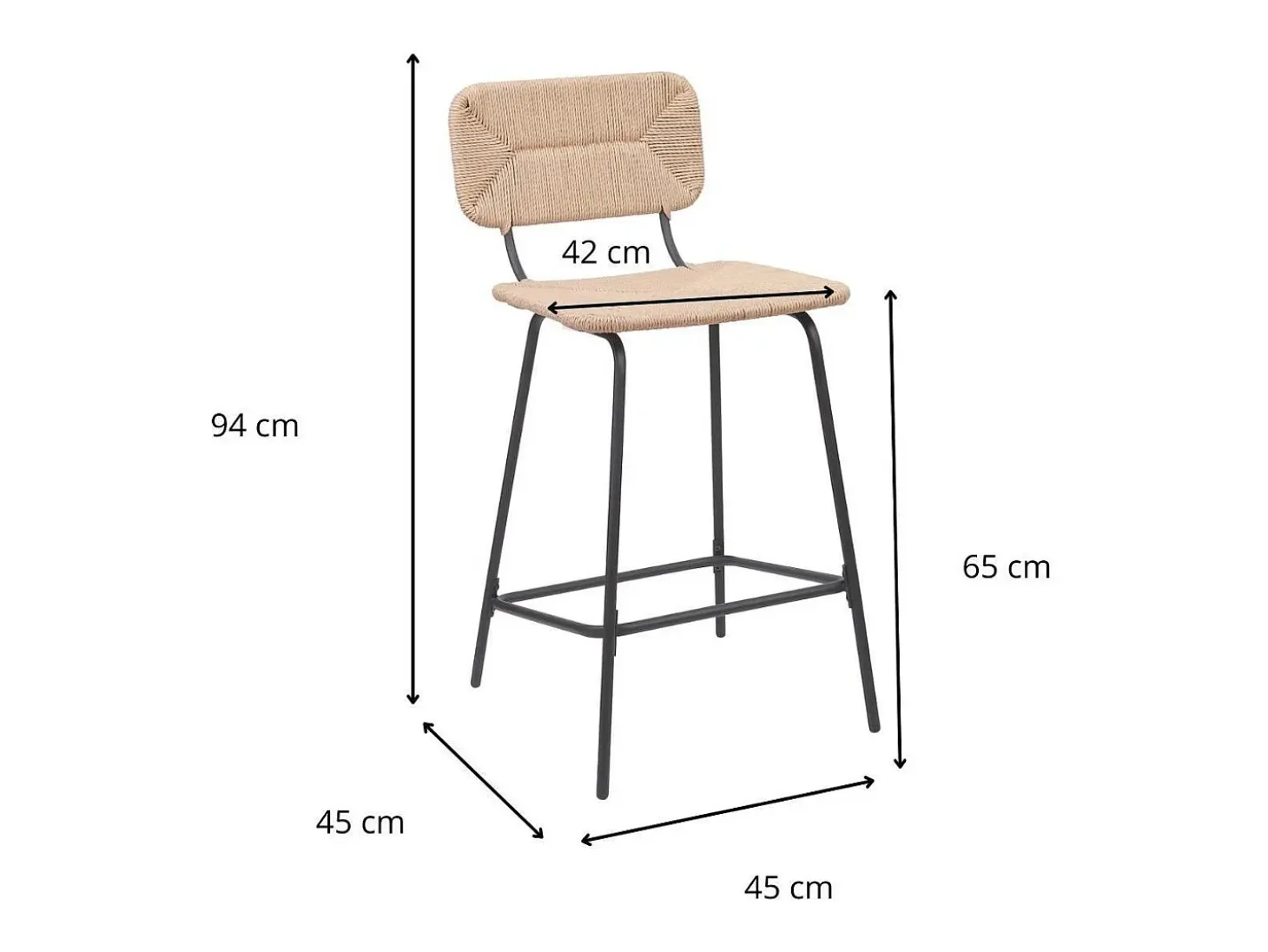 Conjunto de taburetes de bar de metal con asiento de ratán 65cm NEMA