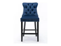 Conjunto de taburetes de bar con remaches decorativos y patas de madera, tapizado cromado con tachuelas, revestimiento de terciopelo, azul