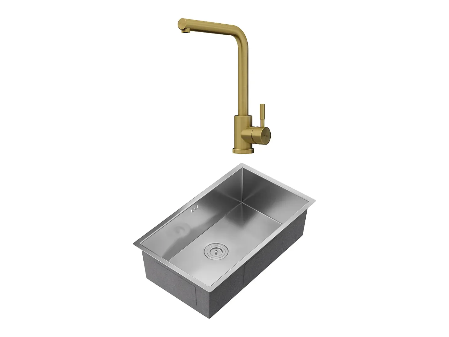 Conjunto fregadero 76x45 cm SOELA + grifo ROFILA de acero inoxidable - Gris y Dorado