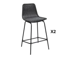 Conjunto taburetes de bar BALI de metal de 65 cm con asiento de ratán