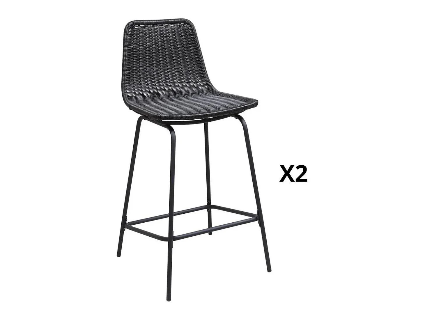 Conjunto taburetes de bar BALI de metal de 65 cm con asiento de ratán
