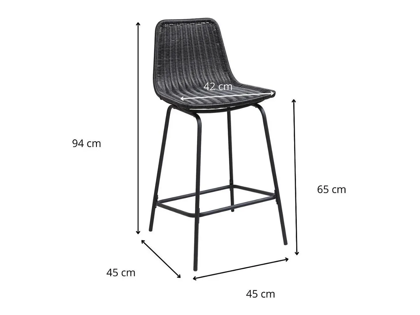 Conjunto taburetes de bar BALI de metal de 65 cm con asiento de ratán