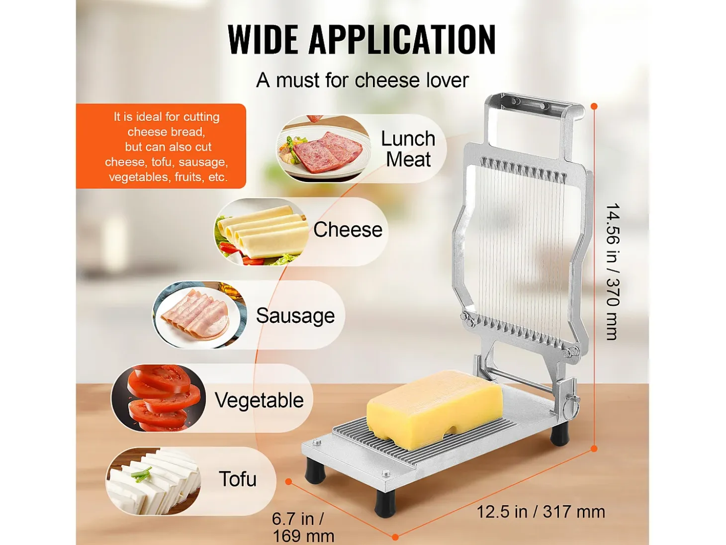 Cortador de Queso Fino SucceBuy, Hilo de 0,5 cm, para Queso, Cocina, 0 V, Aleación de Aluminio, Plata
