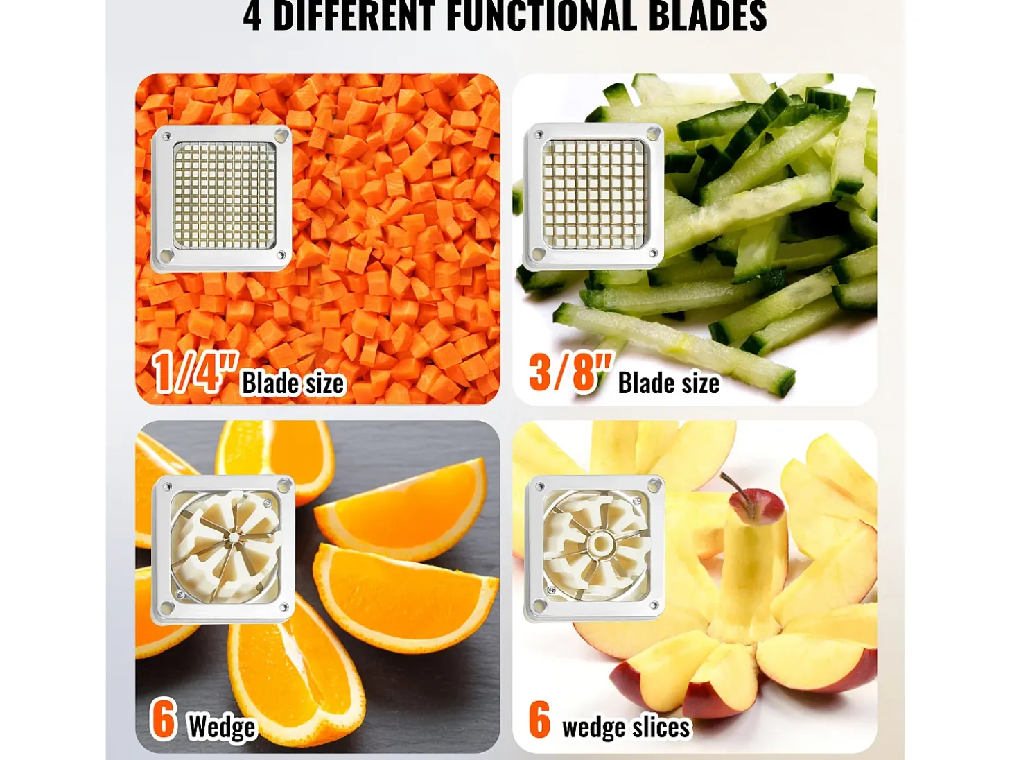 Cortadora Comercial de Papas y Verduras SucceBuy, Cortadora de Papas con 4 Cuchillas, Cortadora de Esquinas
