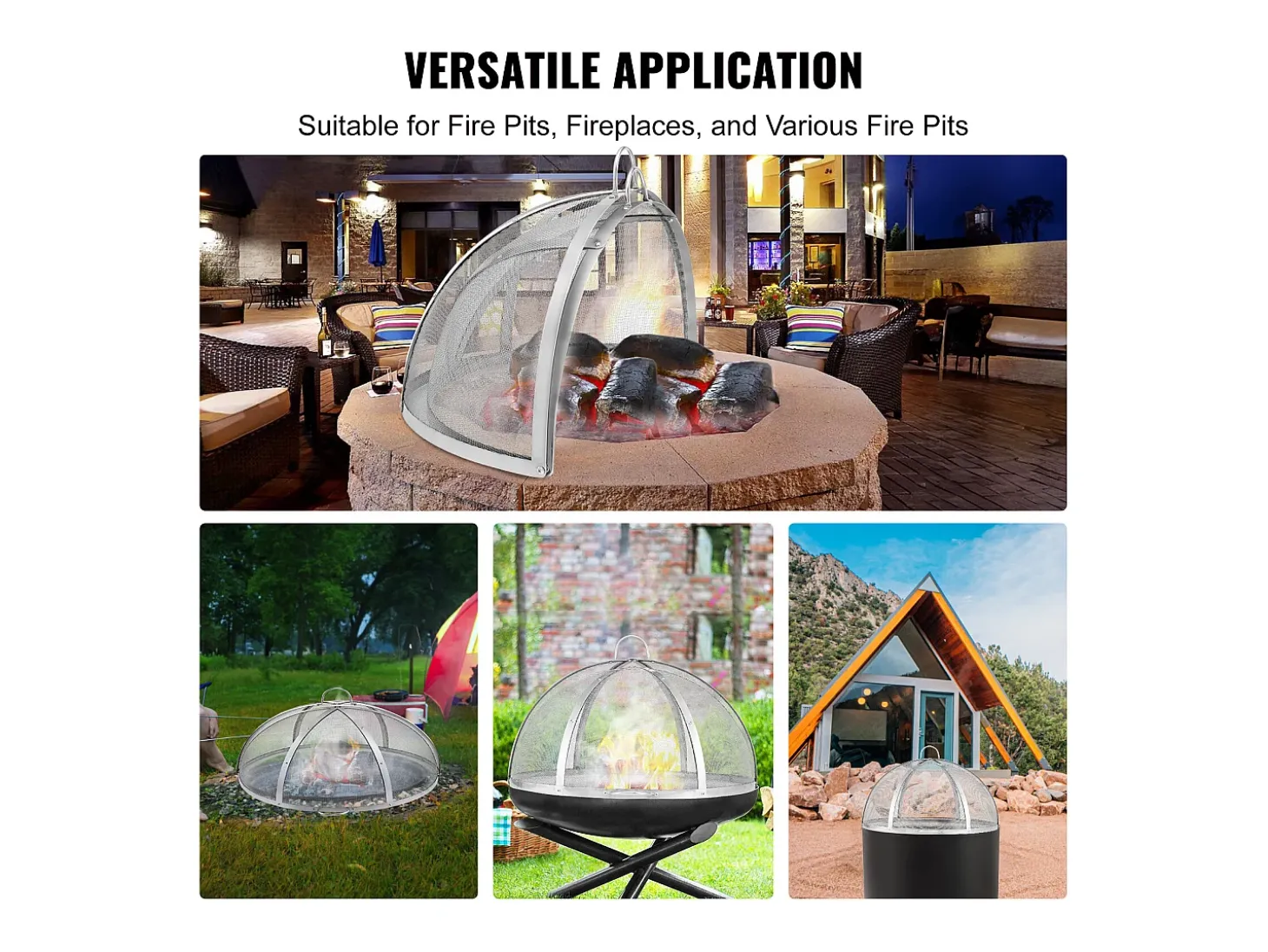 Cubierta SucceBuy de Protección Antichispas para Hogar Redondo de Leña de 76.2cm en Acero Inoxidable, Accesorios Redondos para Anillo de Hogar al Aire Libre