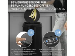 Cubo de basura 30L negro papelera con sensor movimiento cesta con pantalla LED