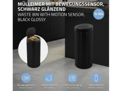 Cubo de basura 30L negro papelera con sensor movimiento cesta con pantalla LED