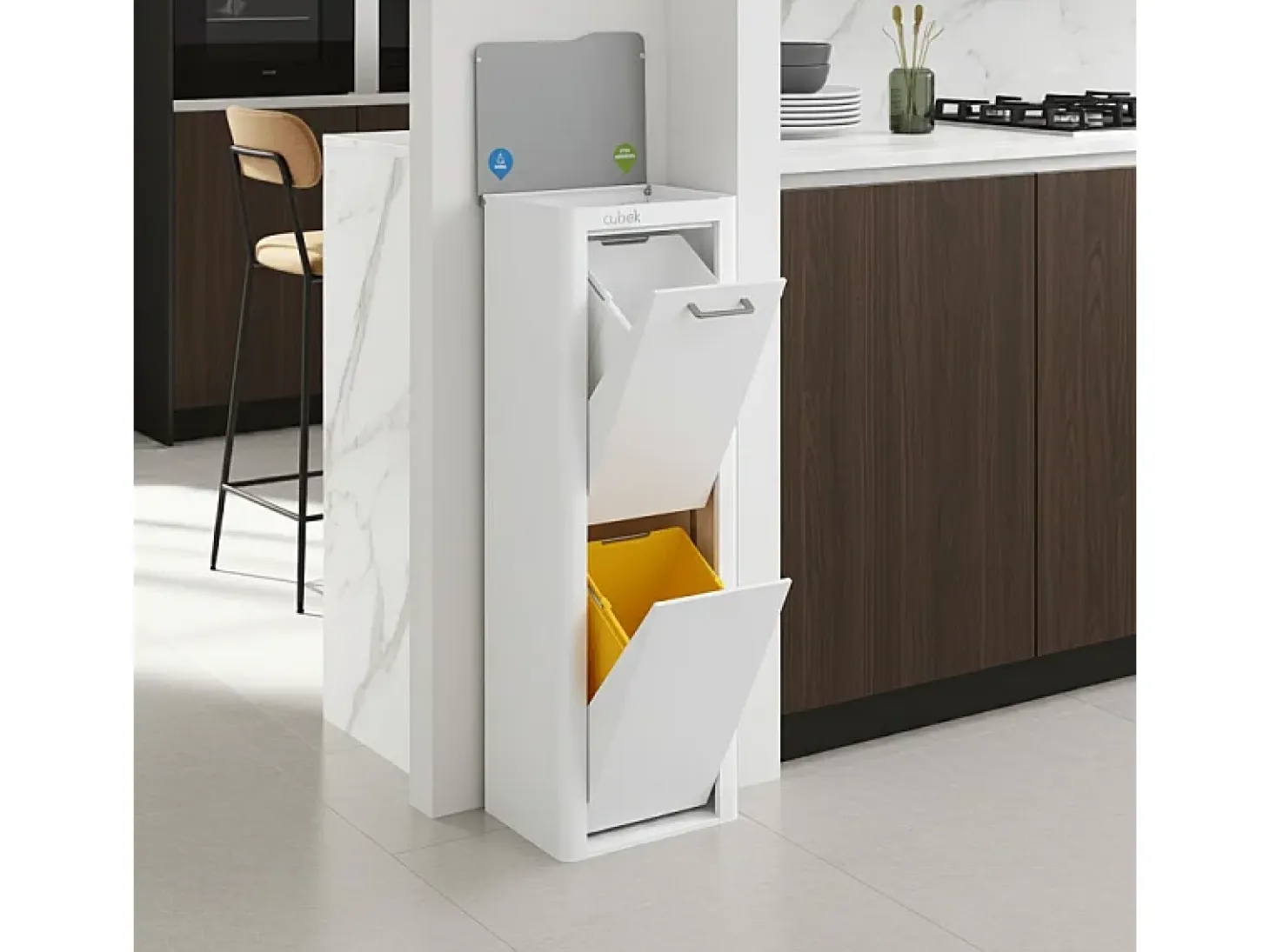 Cubo de basura para la cocina - Cubo de reciclaje - 2 compartimentos de 20L - CUBEK