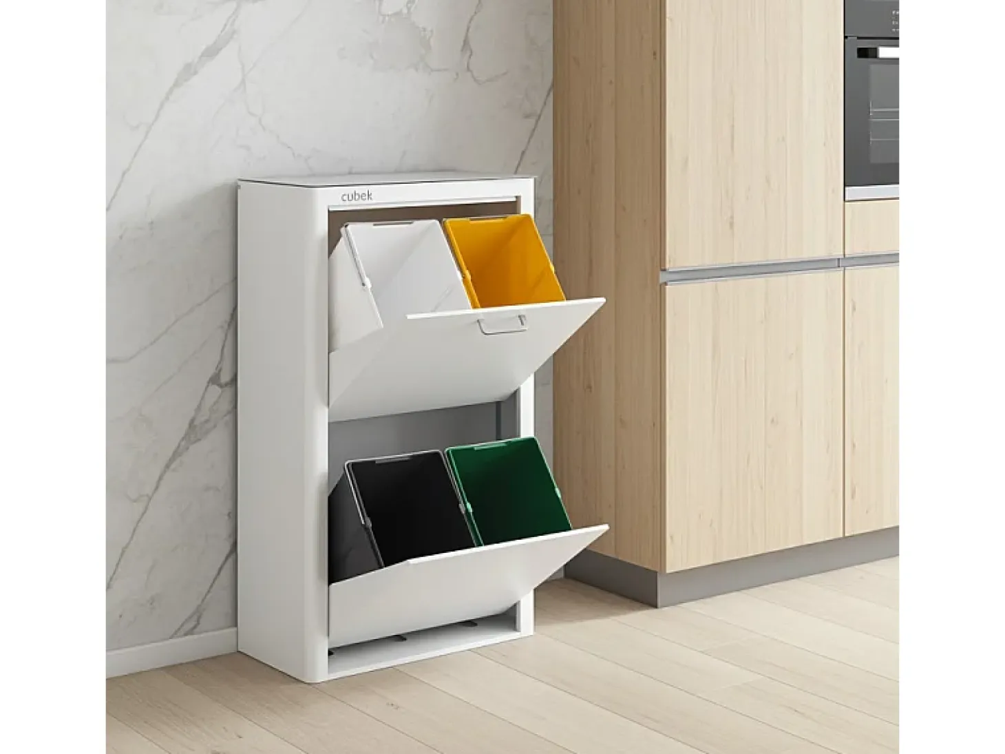 Cubo de basura para la cocina - Cubo de reciclaje - 4 compartimentos de 20L - CUBEK