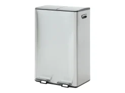 Cubo de clasificación de basura con pedal en acero inoxidable, 2 compartimentos de 30L, Cromado, GANEM