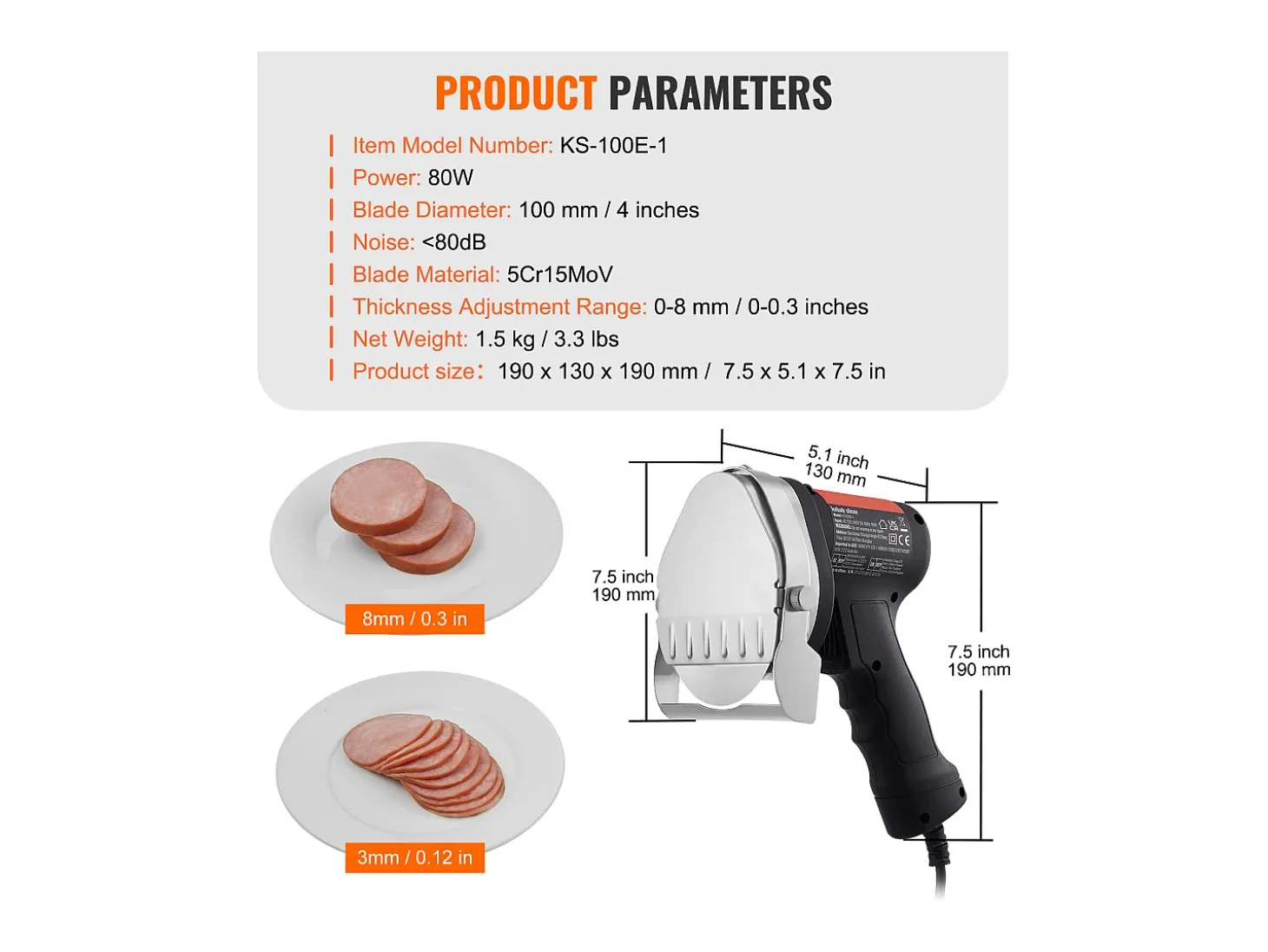 Cuchillo Shawarma Eléctrico SucceBuy, Cortadora Giratoria de Acero Inoxidable, 2 Cuchillas, Grosor Ajustable de 0 a 8 mm, para Rebanar Doner Kebab Comercial