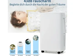 Deshumidificador 12L/día, 3 en 1, Deshumidificador, Purificador y Secador de Aire, Tanque de 1.5L, Temporizador de 24h, Pantalla LED, para 15㎡, Blanco