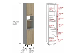 Despensa Alta de Cocina Hasselt, con multiples estantes 208.4 CM A X 13.75CM P X 15.75CM L Gris / Rovere