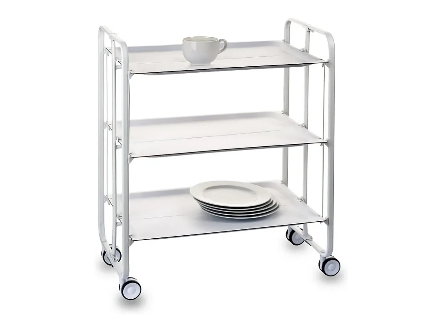 DON HIERRO - Carrito auxiliar plegable BAUHAUS blanco con ruedas – 3 niveles y 3 posiciones-