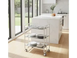 DON HIERRO - Carrito auxiliar plegable BAUHAUS blanco con ruedas – 3 niveles y 3 posiciones-