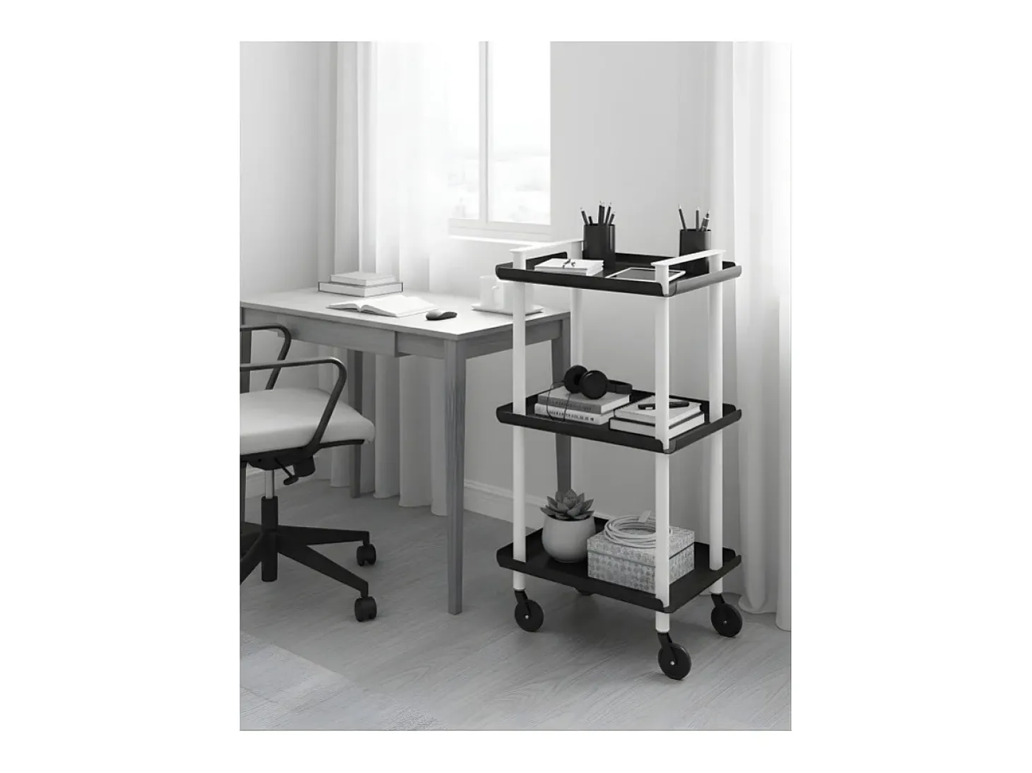DON HIERRO - Carrito auxiliar LEKY, armazón blanco, 3 estantes. Multifuncional, práctico y decorativo-