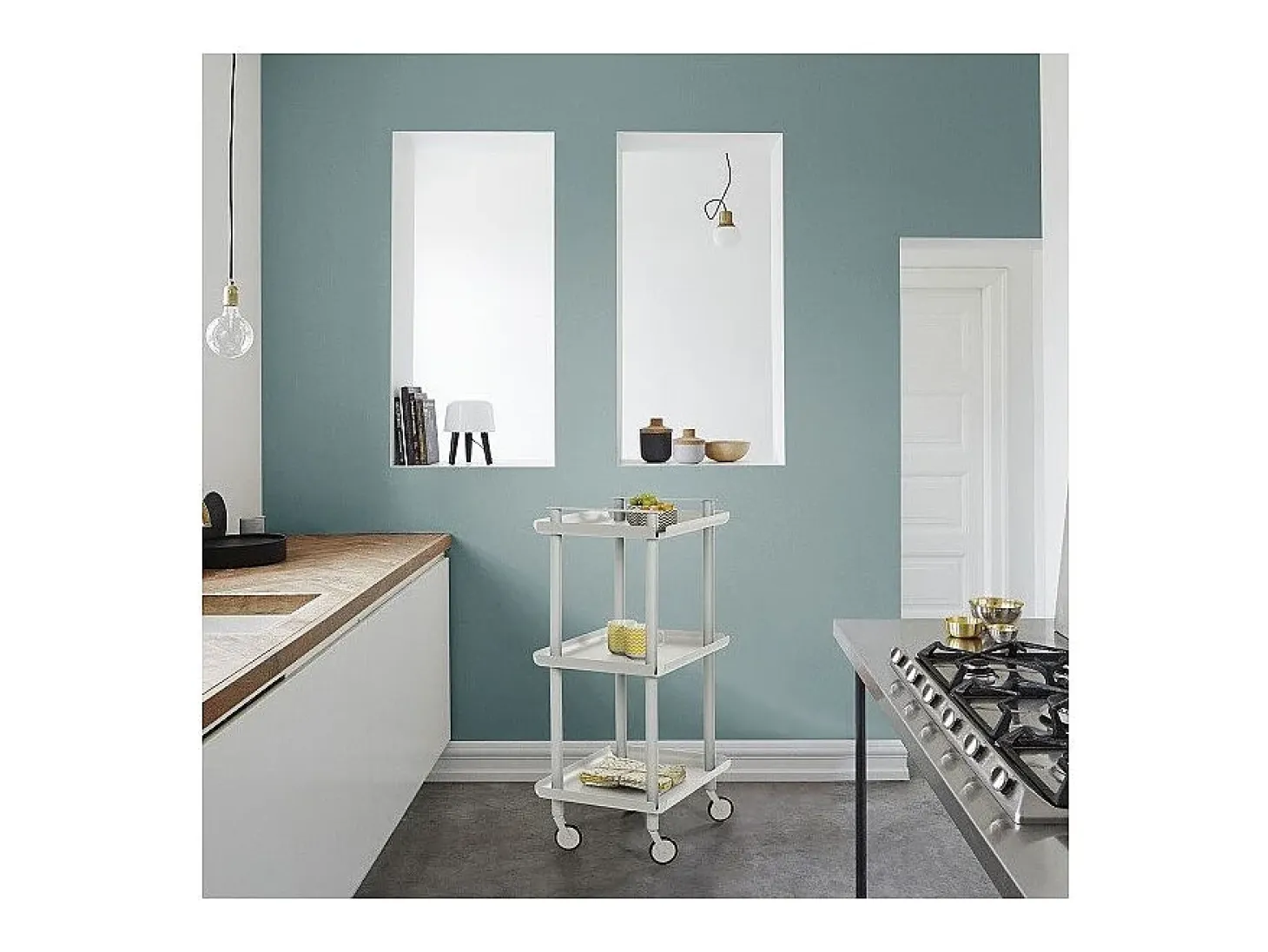 DON HIERRO - Carrito auxiliar LEKY, armazón blanco, 3 estantes. Multifuncional, práctico y decorativo-