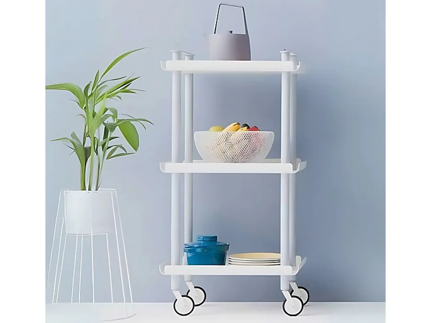 DON HIERRO - Carrito auxiliar LEKY, armazón blanco, 3 estantes. Multifuncional, práctico y decorativo-