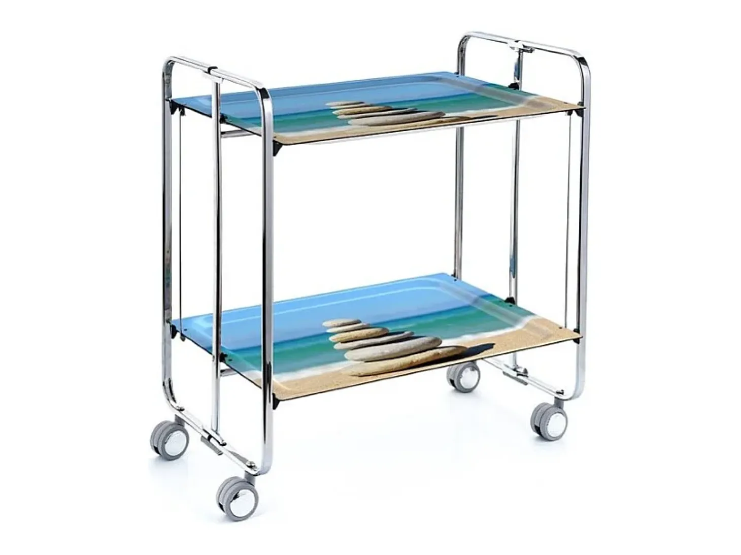 DON HIERRO - Carrito auxiliar plegable BAUHAUS cromado con ruedas – 2 niveles y 4 posiciones-