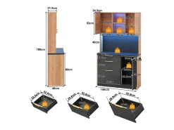 Elegante aparador alto de cocina - 100 x 40 x 180 cm - con LED + toma de corriente + puertas + cajones + estantes - MDF - negro + natural