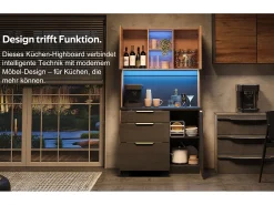 Elegante aparador alto de cocina - 100 x 40 x 180 cm - con LED + toma de corriente + puertas + cajones + estantes - MDF - negro + natural