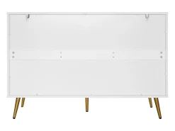 Elegante aparador blanco de 120 x 40 x 80 cm, con 3 cajones, 2 puertas, patas doradas y diseño de rombos.