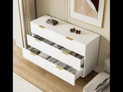 Elegante aparador con 6 cajones, MDF, blanco y dorado (120x40x77 cm)