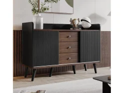 Elegante aparador con acabado de madera para dormitorio y salón - 117,5 x 40 x 80 cm - con 3 cajones y 2 puertas - tablero de partículas - negro