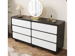 Elegante aparador/cómoda de 6 cajones - 140 x 38 x 74,5 cm - tocador moderno - aglomerado - negro + blanco