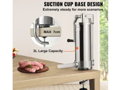Empujador de Salchichas Manual SucceBuy, 3 L, 3 Tubos de Relleno, Máquina de Salchichas Casera en Acero Inoxidable