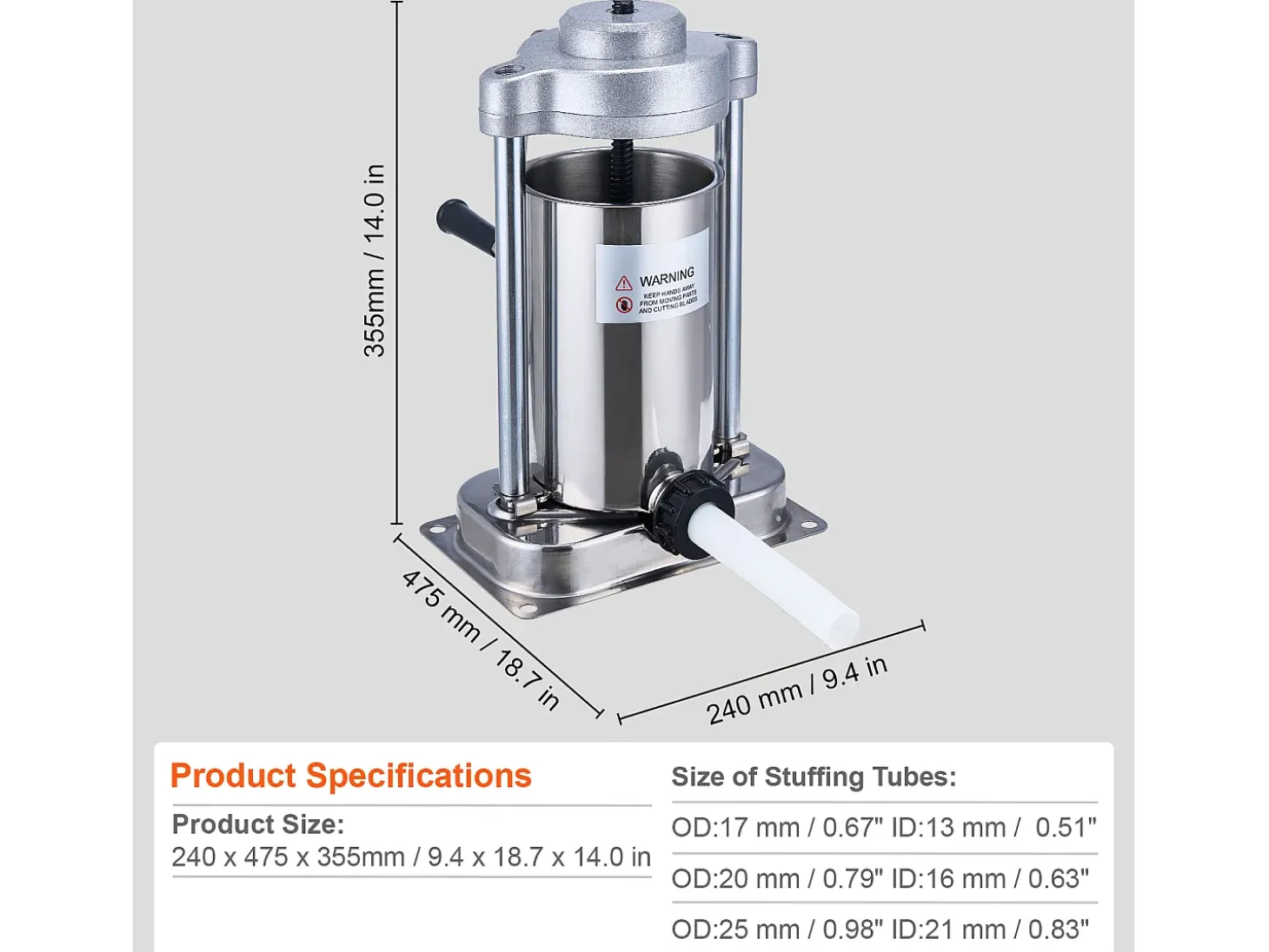 Empujador de Salchichas Manual SucceBuy, 2 L, Empujador de Salchichas en Acero Inoxidable 304, con Pinza, Vertical